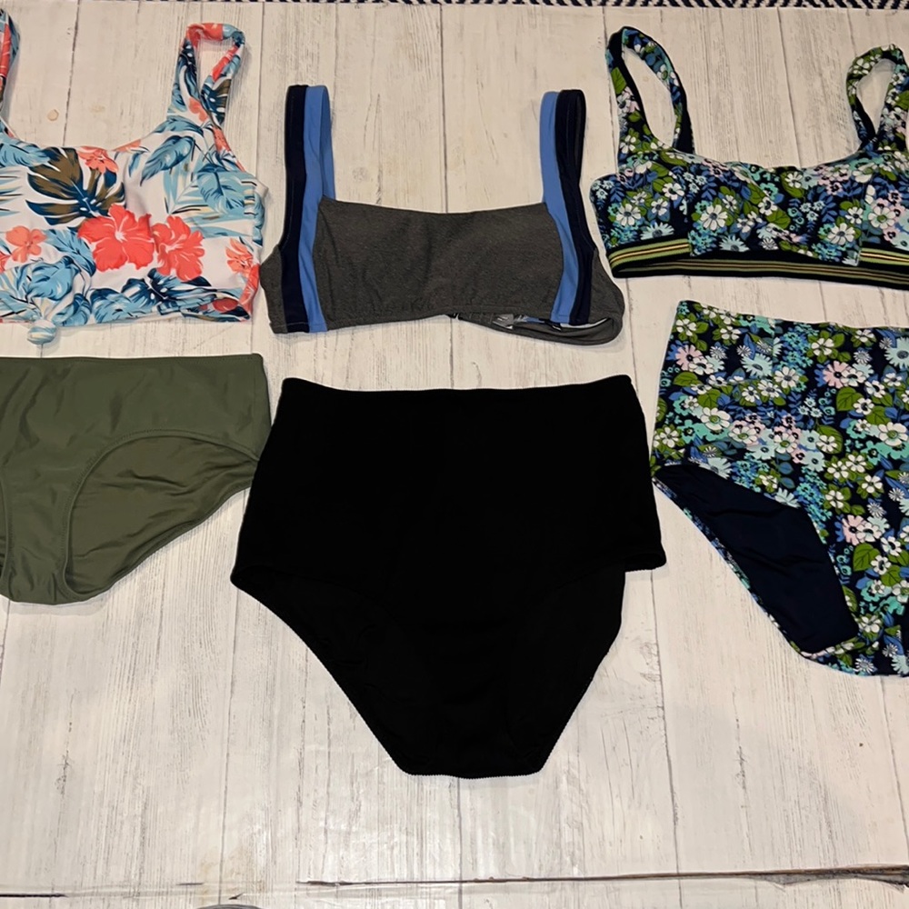 Huge lot of 3 swim suits AERIE SHEIN MEDIUM bikini tops high rise bottom